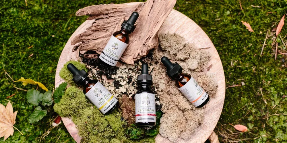 CBD packaging on grass CBD packaging on grass