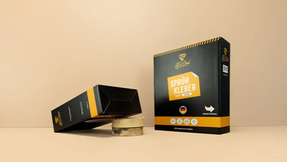 Produktverpackung für Sprühkleber Produktverpackung für Sprühkleber