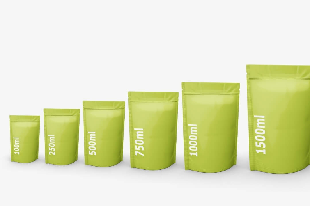 Standbodenbeutel in verschiedenen Größen von 100ml bis 1500ml