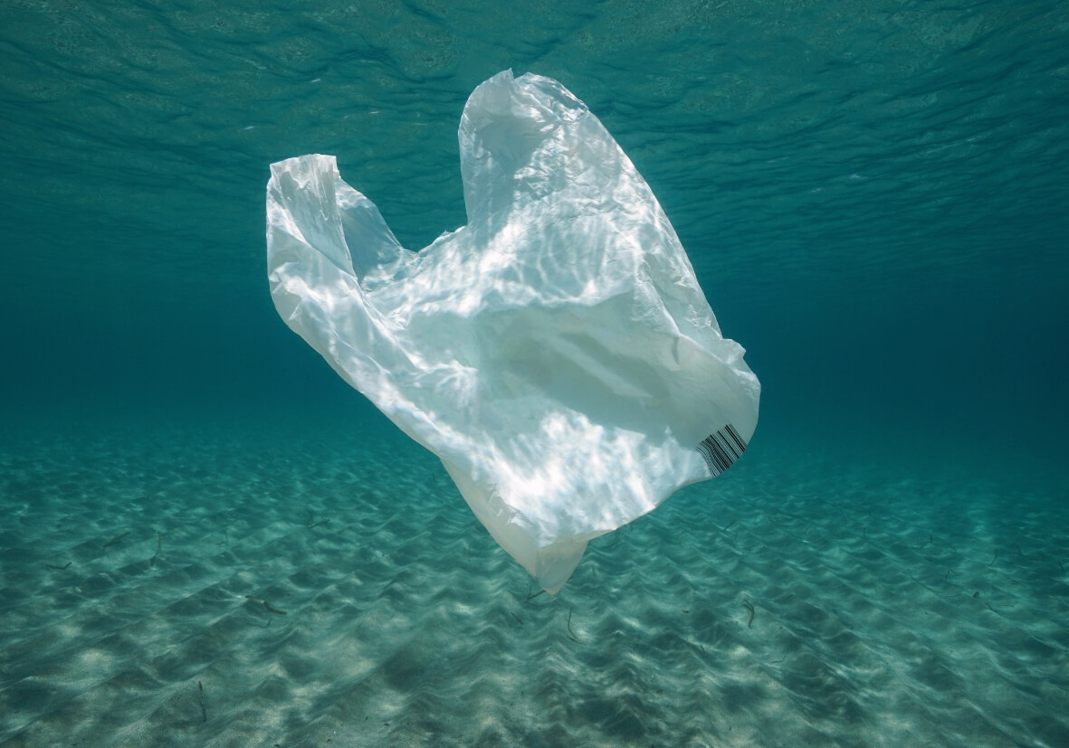 Nicht biologisch abbaubare Tüte im Meer